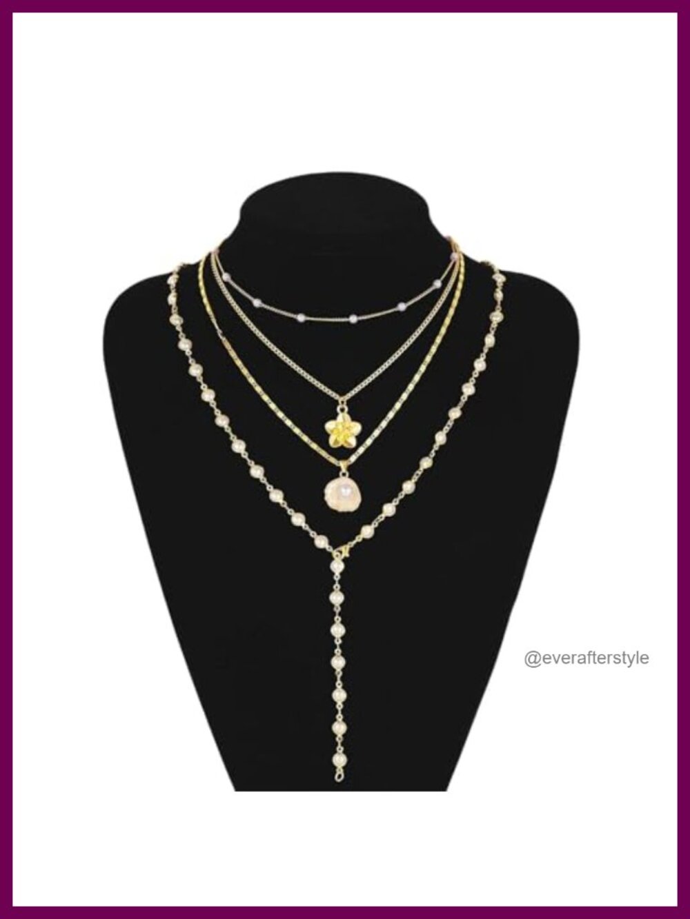 Layered Gold Flower Pearl Beaded Choker Y-Necklace - Picture 6 of 6